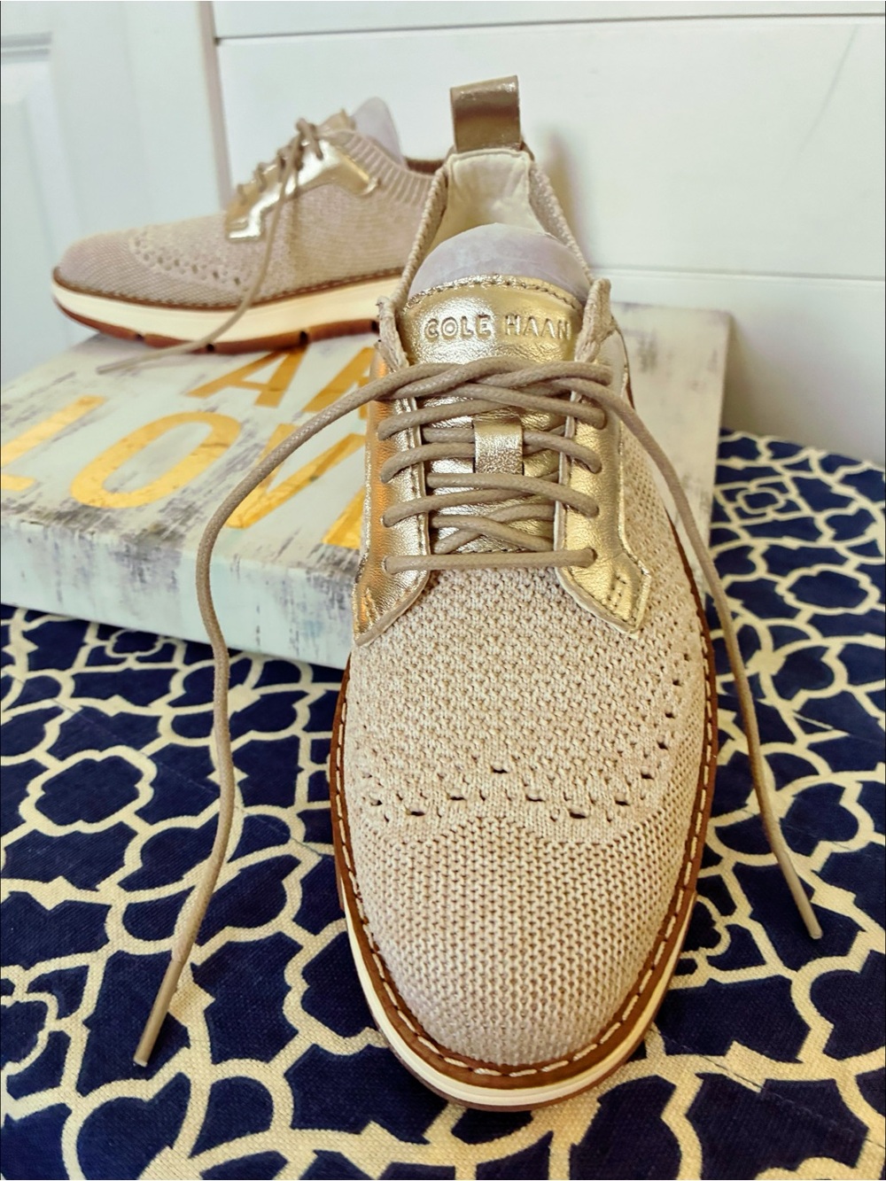Cole Haan Women's ZERØGRAND Rella Stitchlite™ Oxfords in Ivory-Gold Metallic